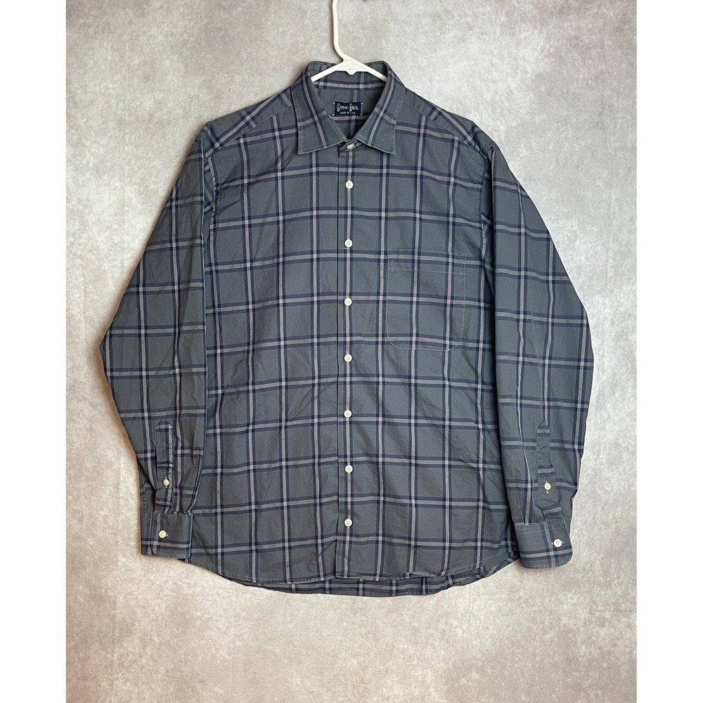 Gitman Bros Shirt Mens Large Blue Plaid Long Sleeve Button Up Casual Made in USA
